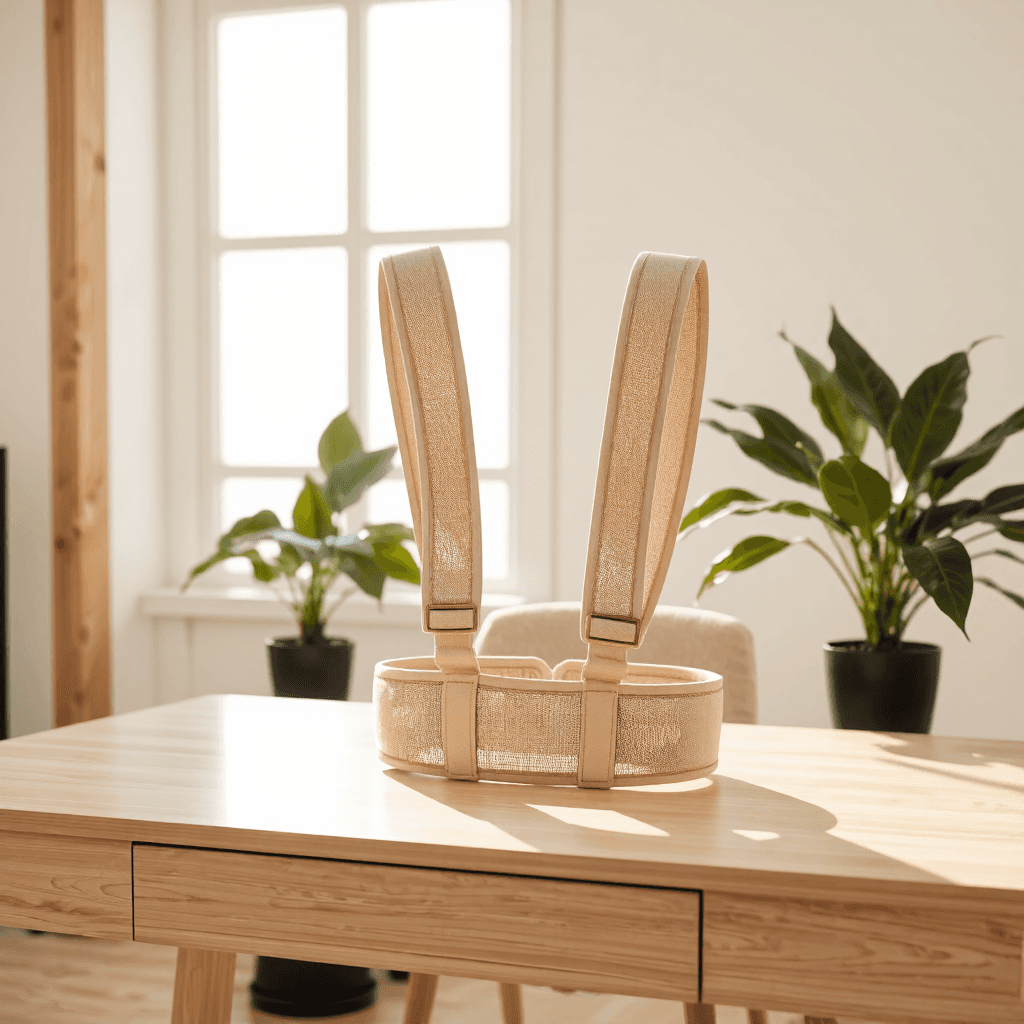 product photography of a back support brace designed for posture correction and support