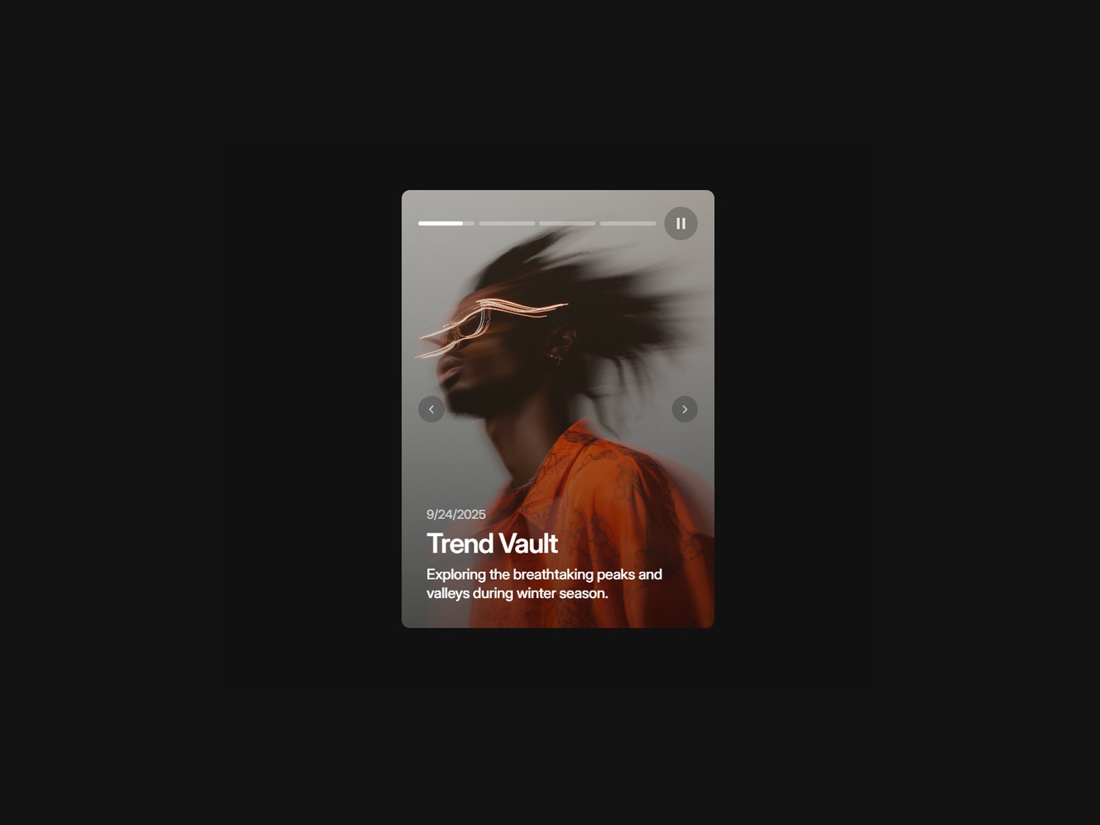 Blurry motion portrait with vibrant orange jacket and abstract lighting.