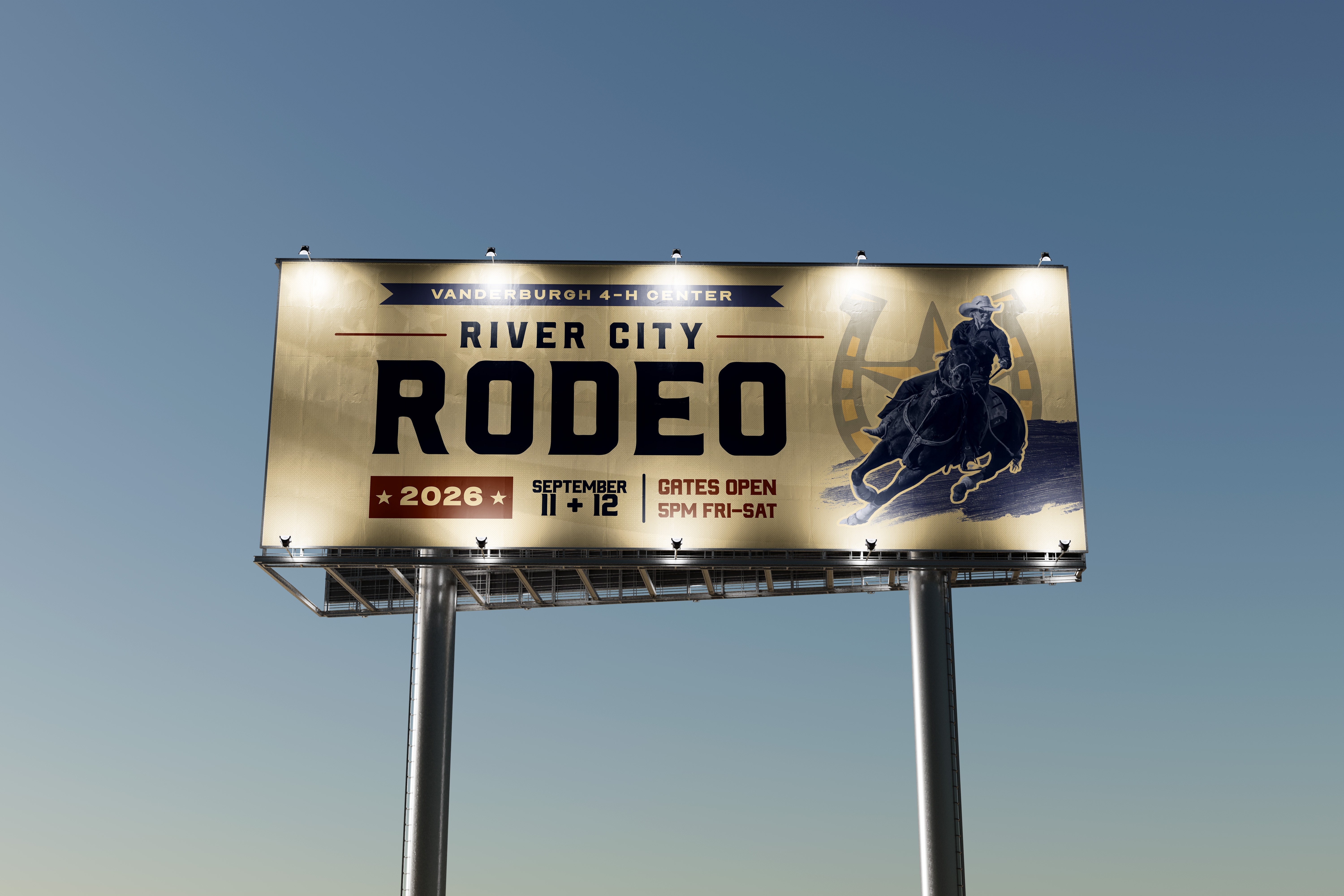 Mockup of prospective River City Rodeo 2026 billboard