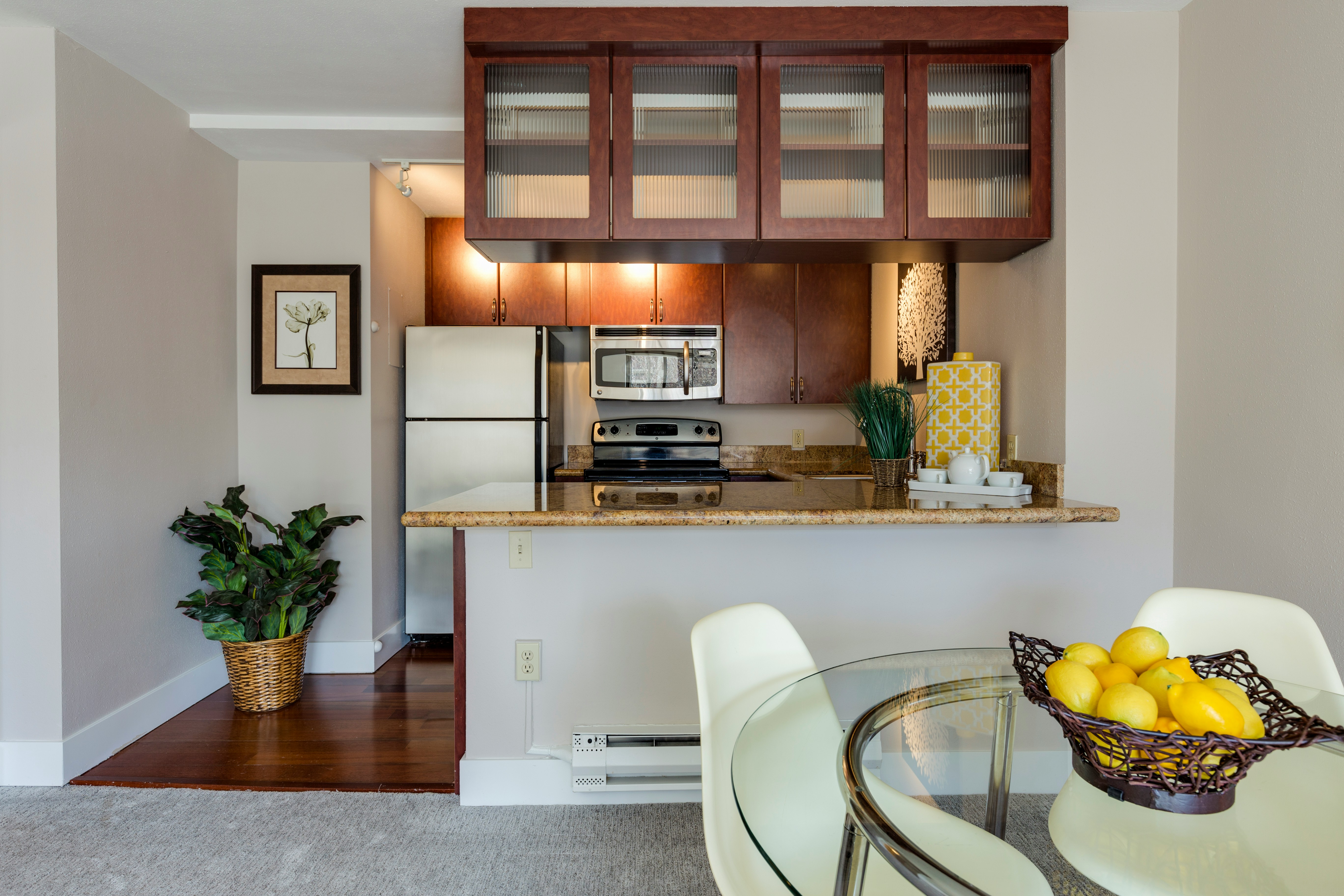 white and beige marble-top table