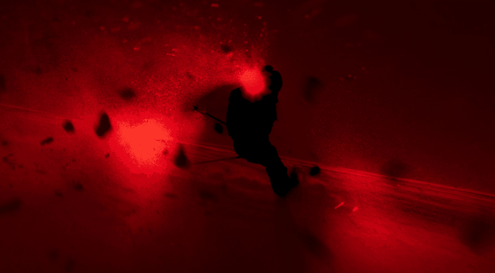 abstract picture of a skier coming out of a snow cloud.