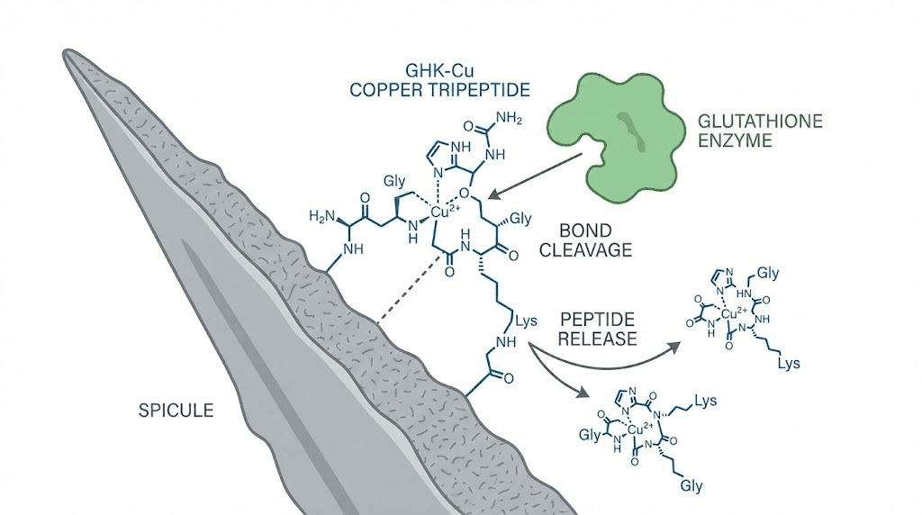 GHK-Cu copper tripeptide molecular structure bonded to RAPHITOX spicule