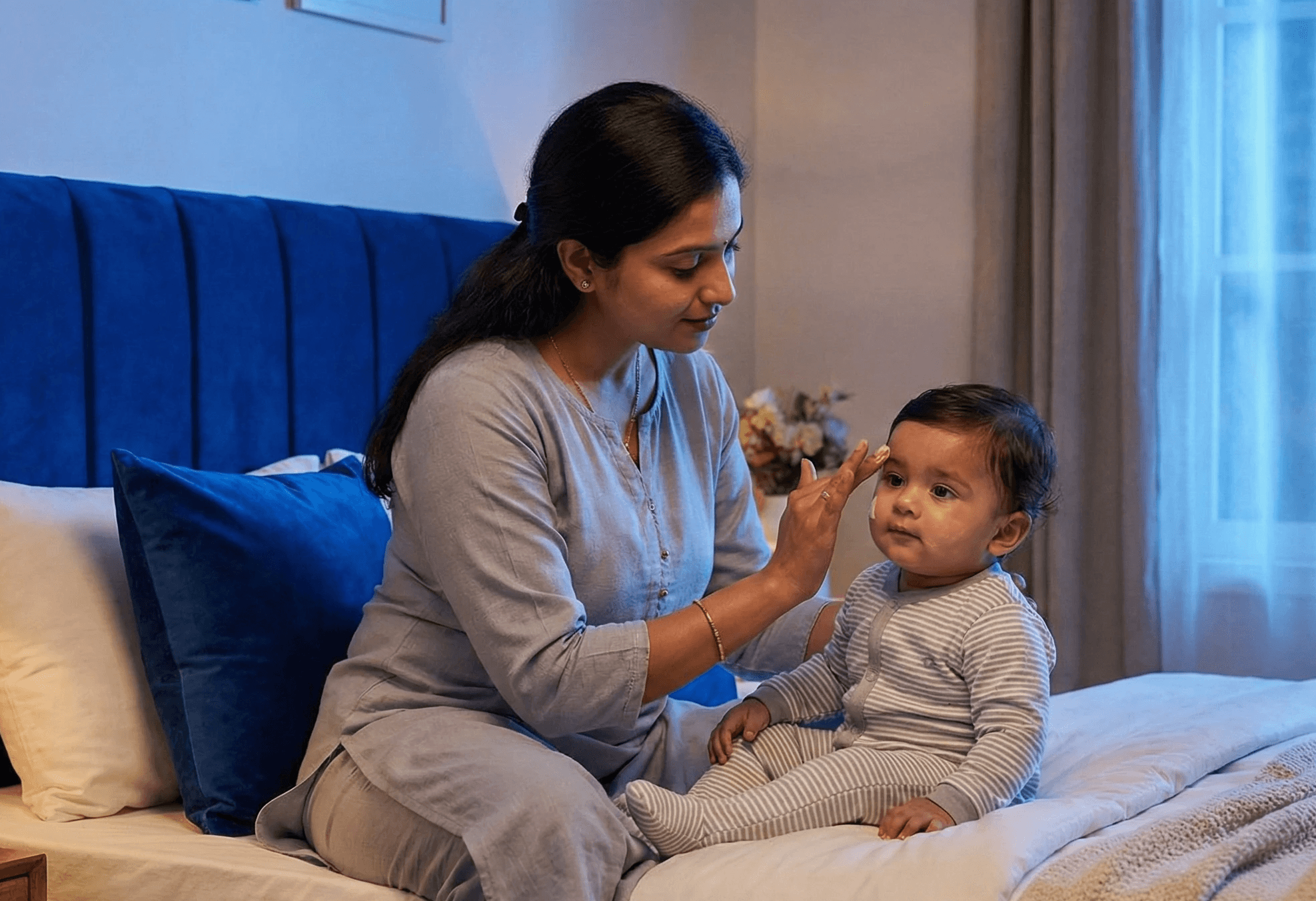 girl in white and pink dress with face mask