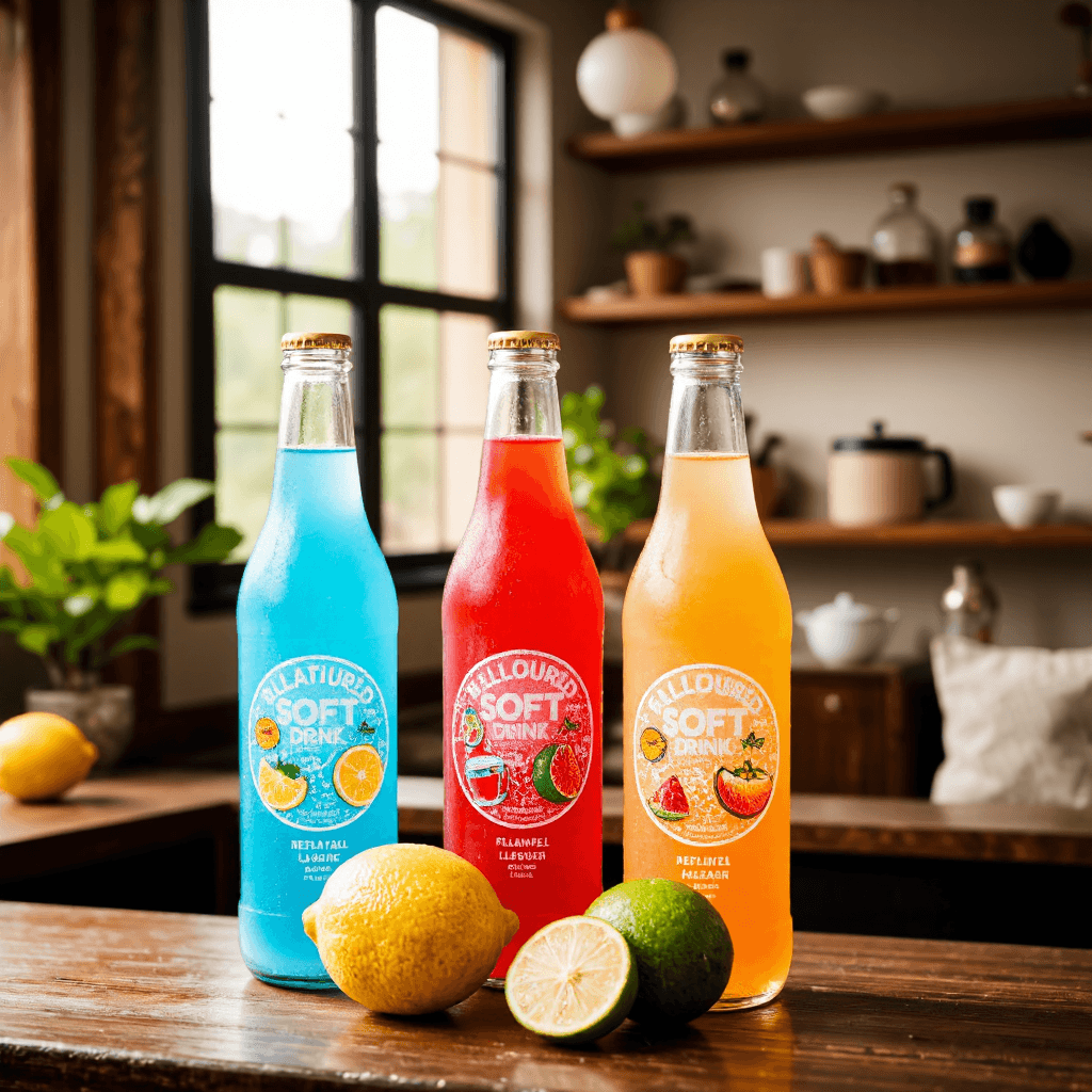 product photography of a set of flavored soft drink bottles