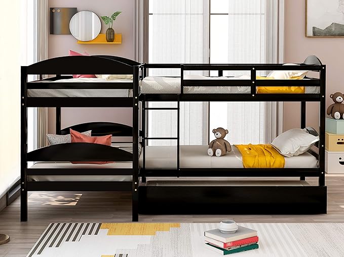 Built with premium materials, the quad bunk bed with trundle ensures lasting comfort and support.