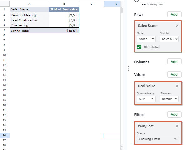 Configure the Pivot Table