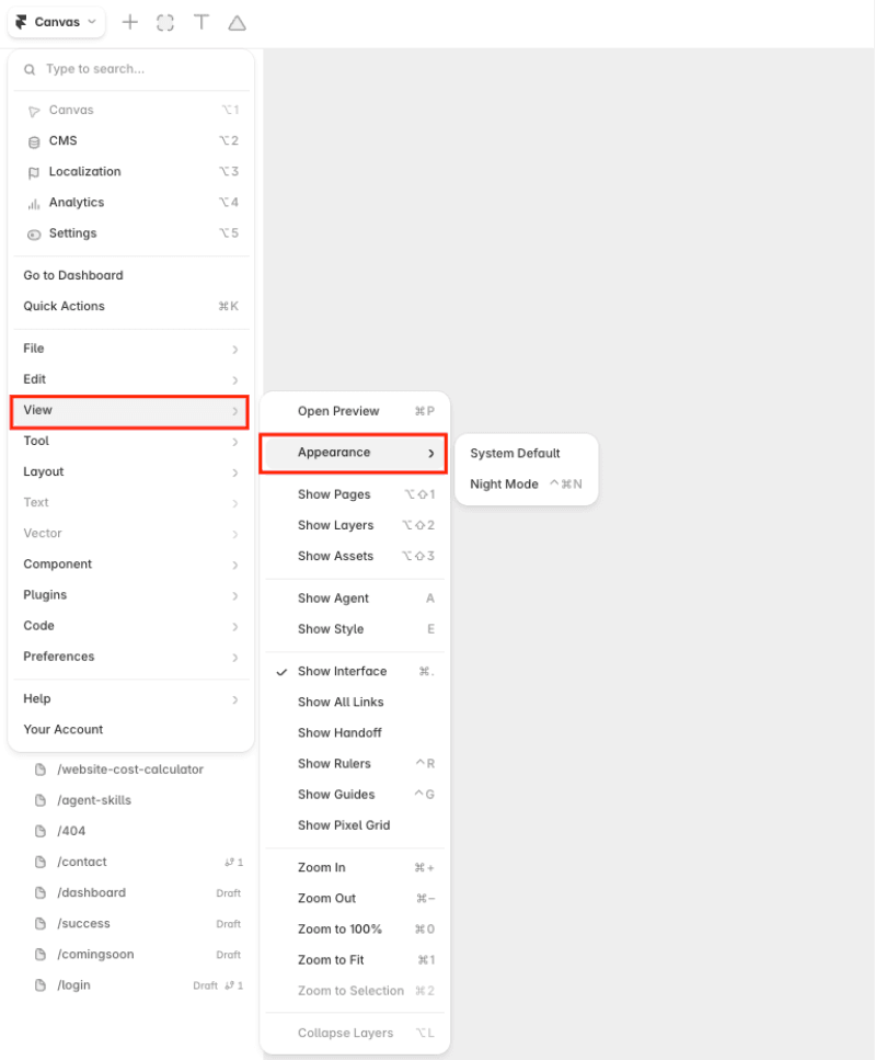 Go to the Appearance Settings