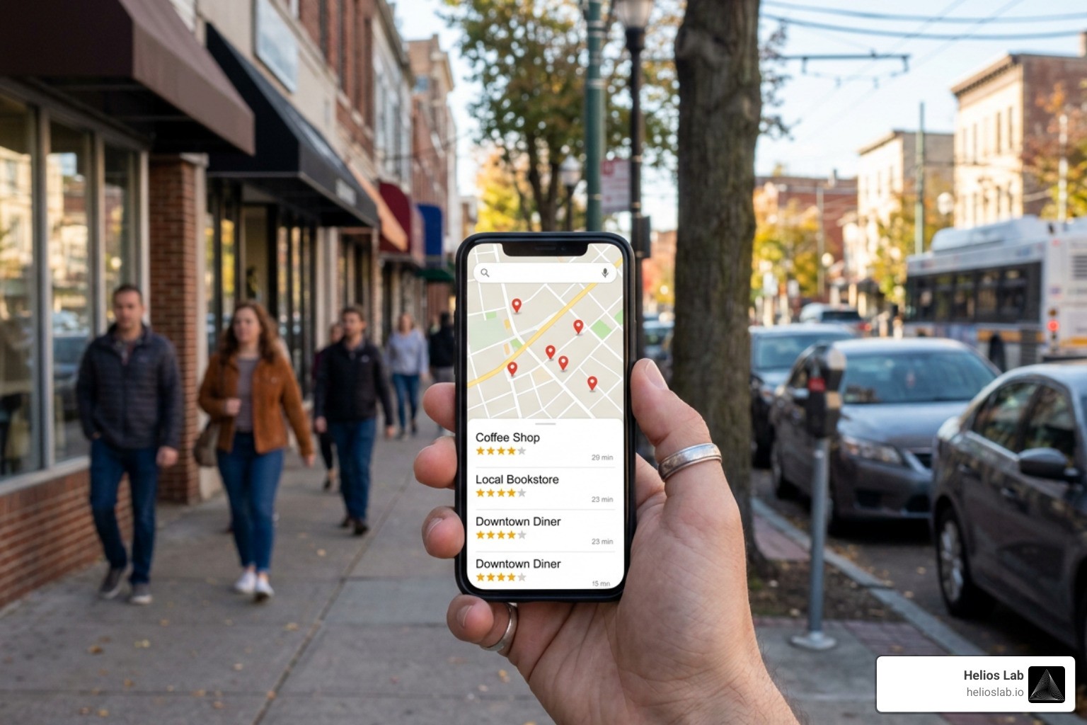 Small business local search map pack display on smartphone