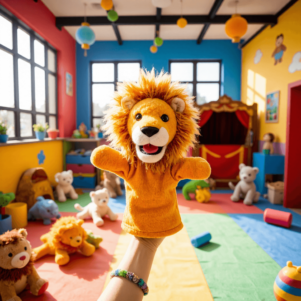 product photography of lion hand puppet