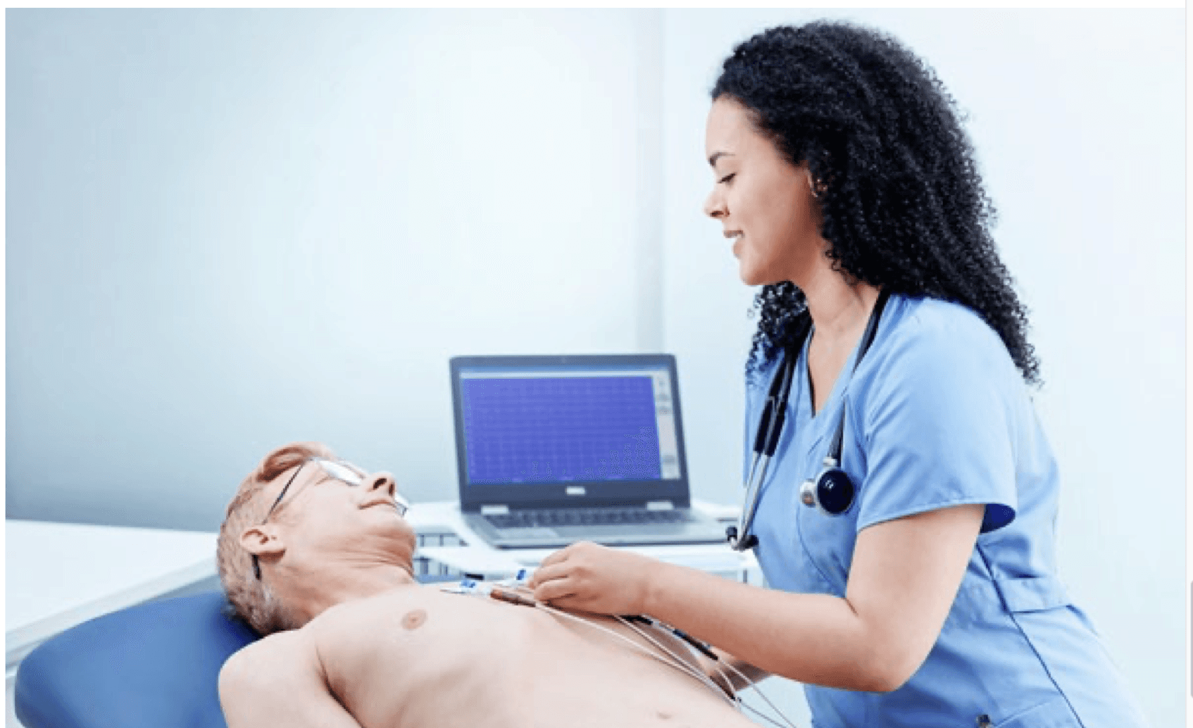 Patient receiving EKG test at Harper Health for advanced cardiac screening.