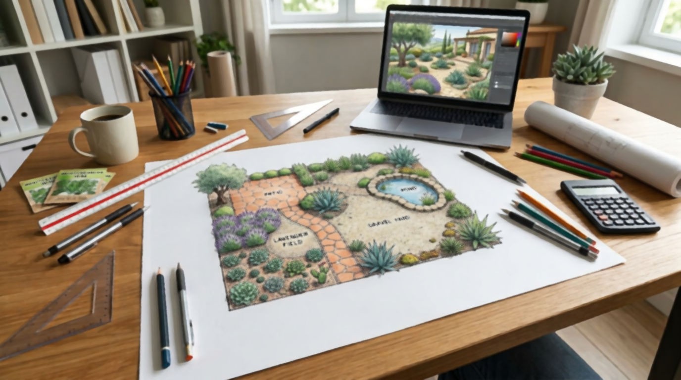 A detailed garden plan drawing