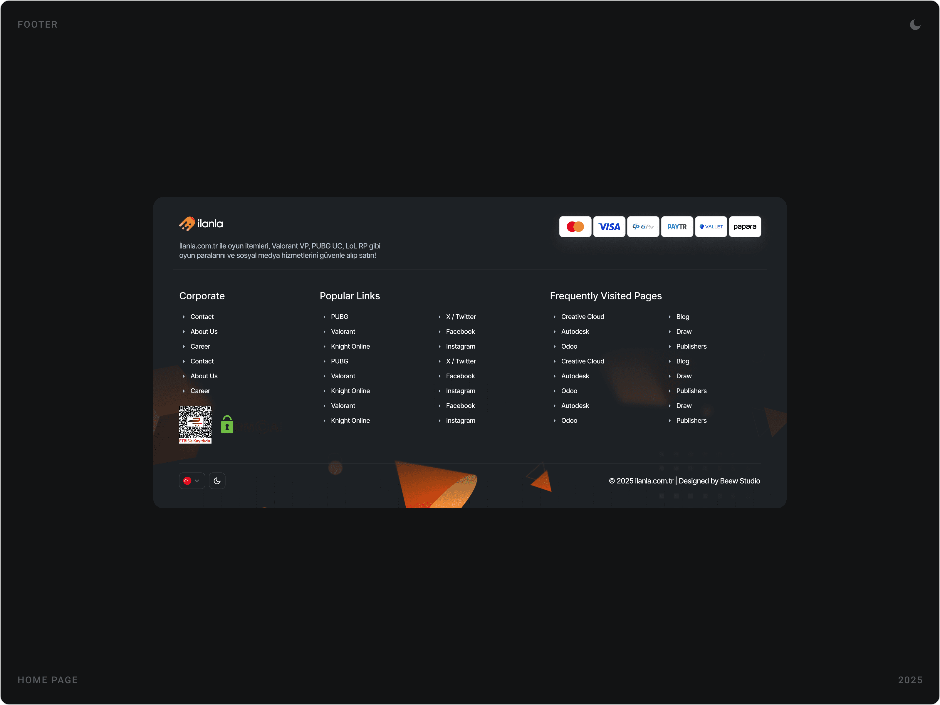 Corporate Gaming Marketplace Footer Design