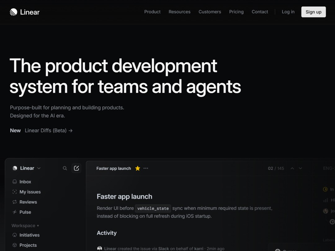 Product development interface with project management features.