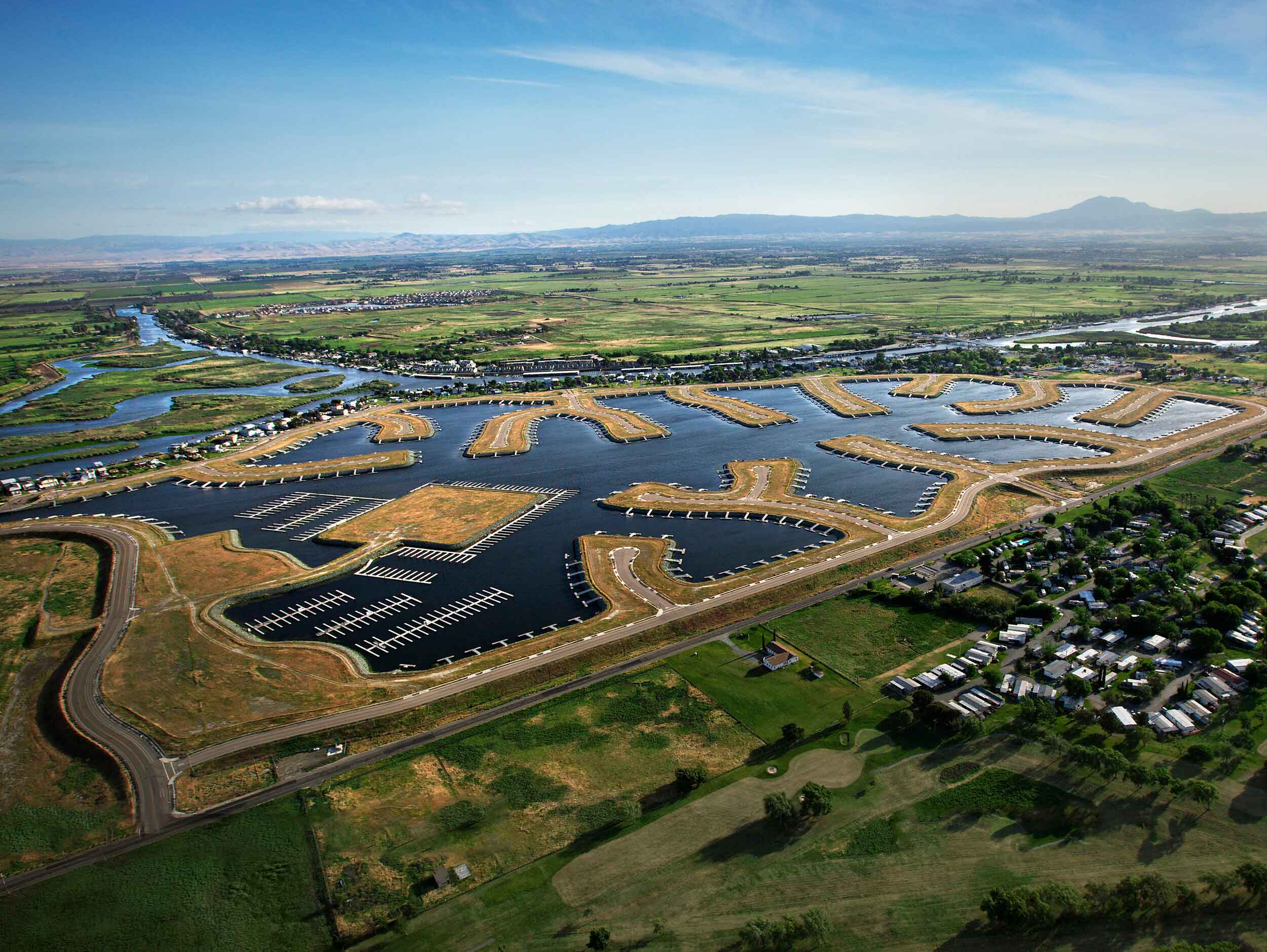 Aerial view of Delta Coves in Bethel Island, California