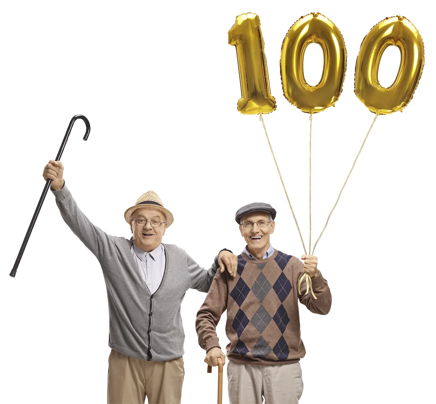 Illustrasjonsbilde av to gamle menn som feirer en 100-årsdag.