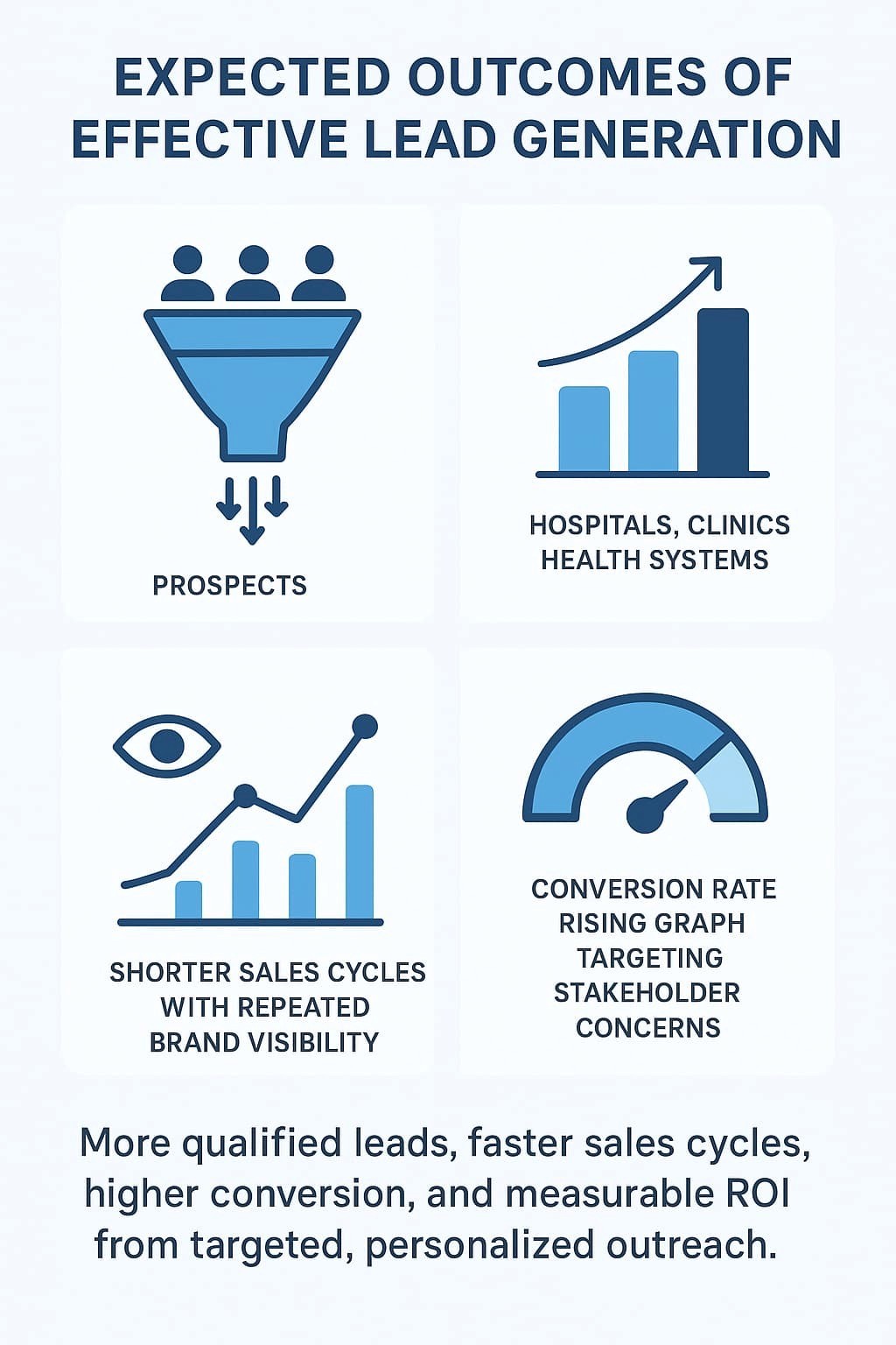 “Infographic illustrating the expected outcomes of effective lead generation strategies for the SaaS industry, including increased prospects, shorter sales cycles, and higher conversion rates”.