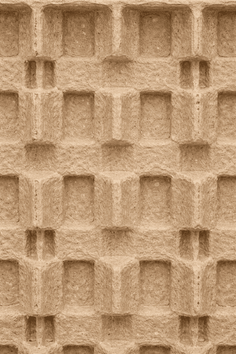 Close-up of moulded fibre protective packaging made from recycled paper, featuring a structured grid design that provides cushioning, stability and shock absorption for products during transport; a lightweight, fully recyclable alternative to plastic and EPS supporting circular packaging solutions.