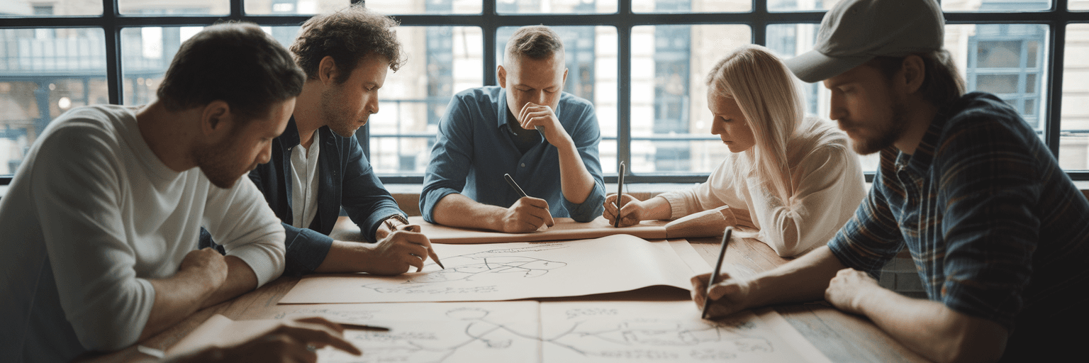 Startup founders mapping user journeys in London.