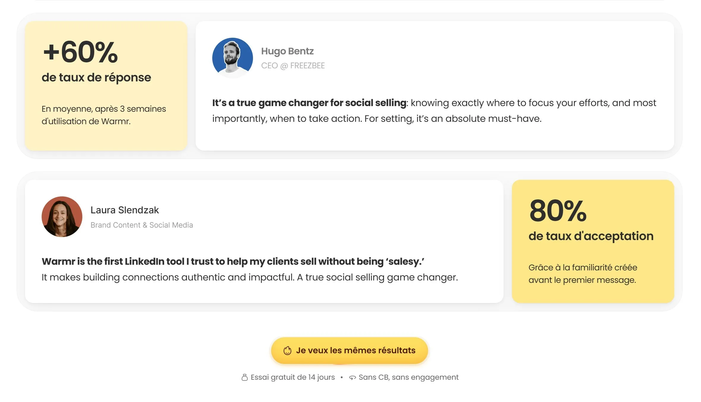 seciton preuve sociale landing page warmr