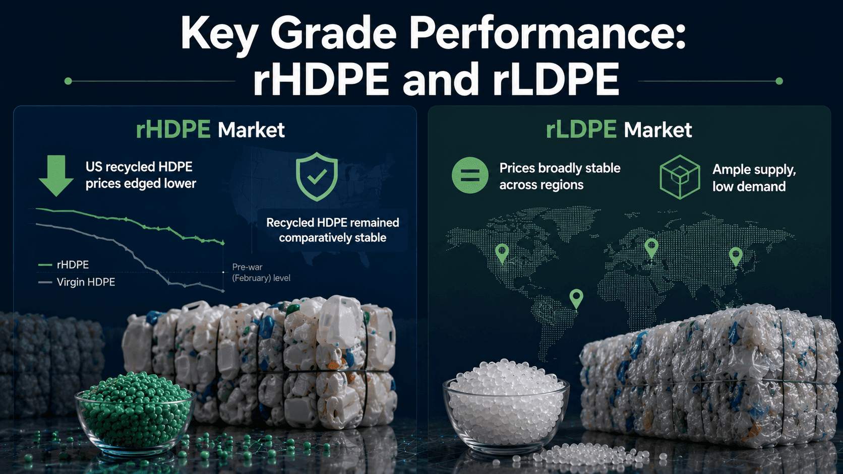 "Key Grade Performance: rHDPE and rLDPE" infographic