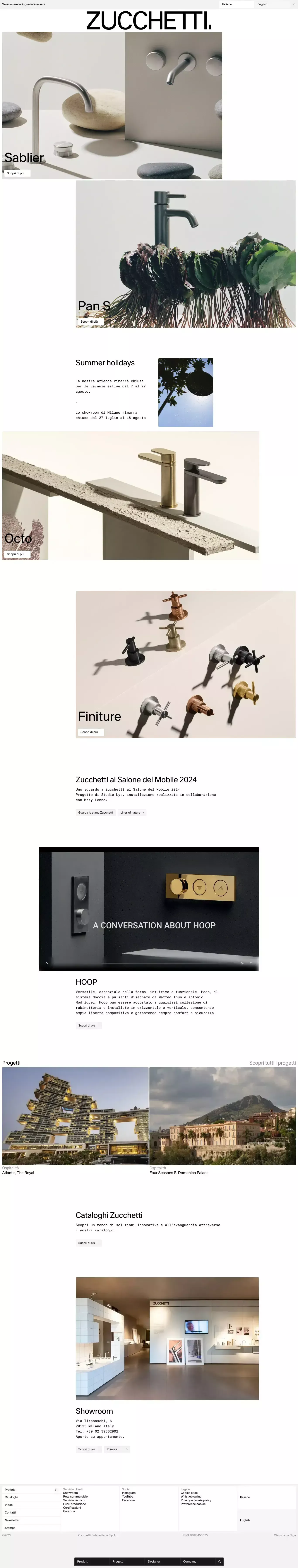 Zucchetti Design landing page screenshot showcasing Design and Furniture & Interiors design