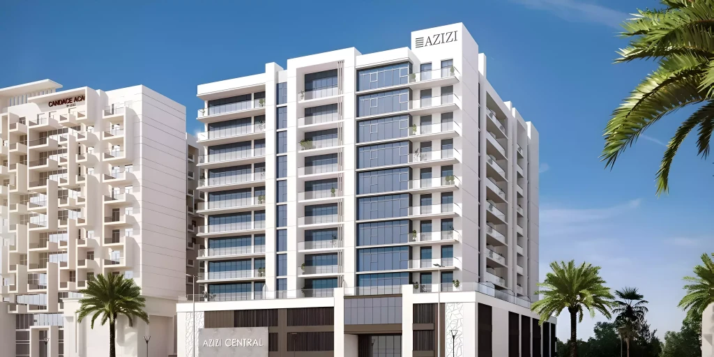 The Azizi Central apartment complex in Dubai, highlighting modern living spaces and stylish architectural features.