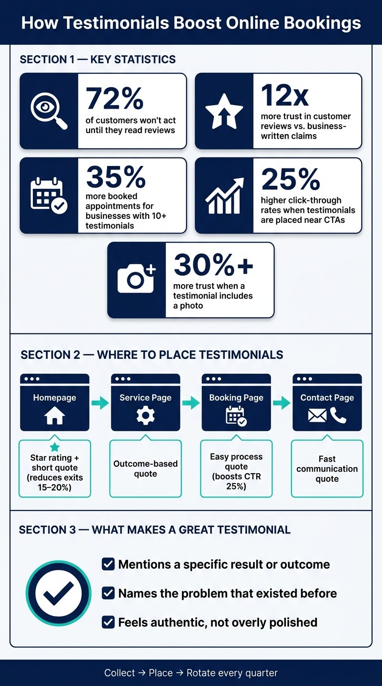 How Testimonials Boost Online Bookings: Key Stats & Placement Guide