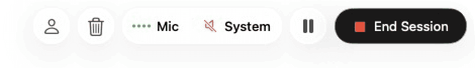 The pause icon beside End Session in AirNote’s toolbar while a session is recording.
