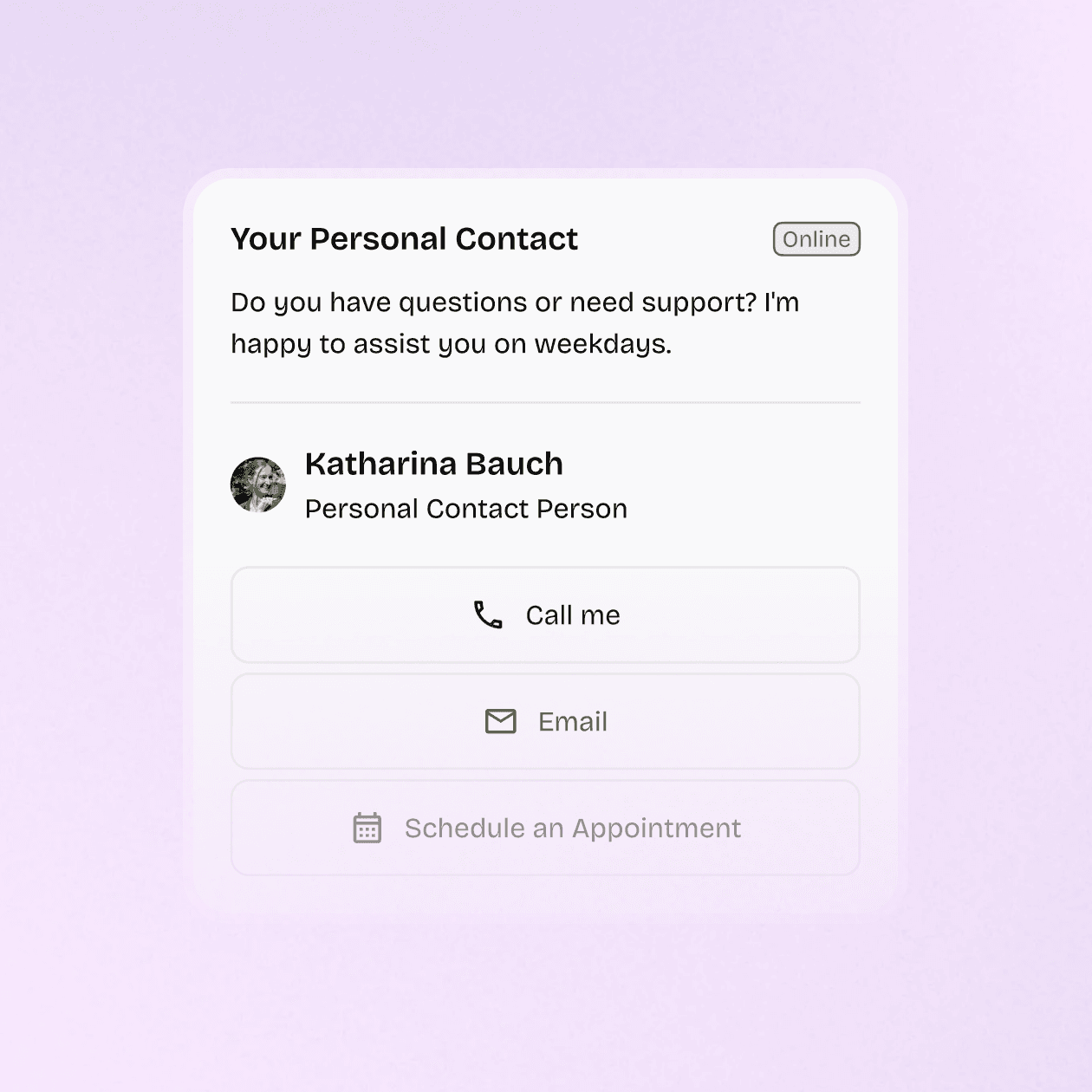 Katharina Bauch, personal contact person at bcause, reachable by phone, email, or appointment booking – individual consulting for Professional Foundation members on bcause.com