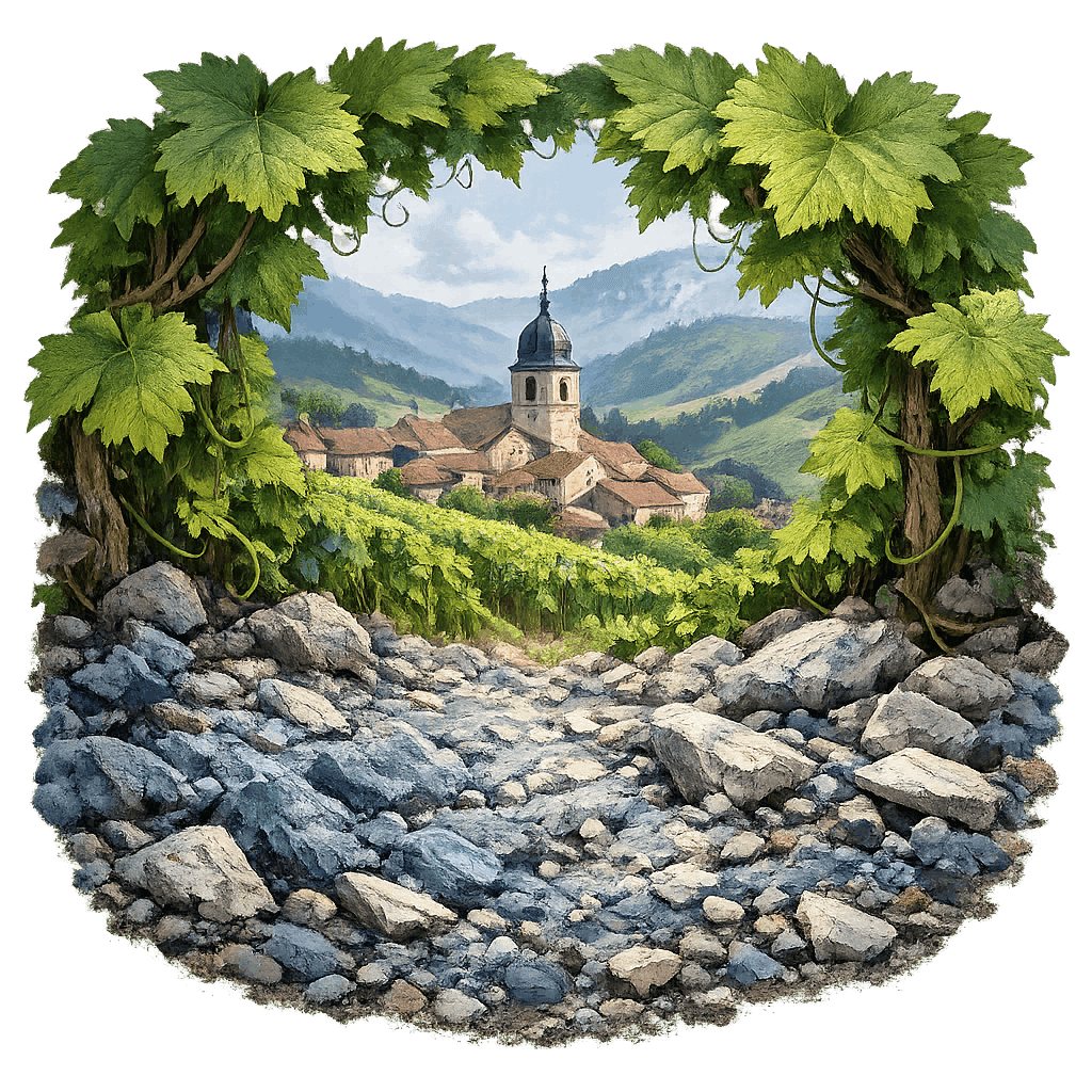 Detailed graphic of the Arbois-Pupillin wine region.