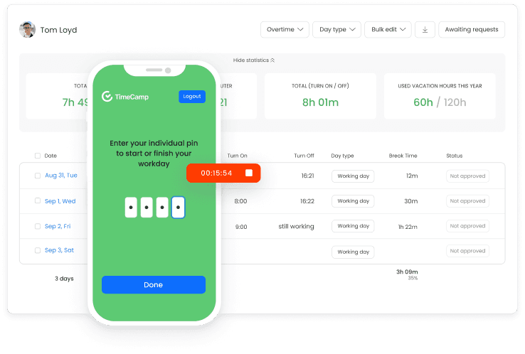 TimeCamp:  Best for Automatic Time Tracking Without Manual Logging