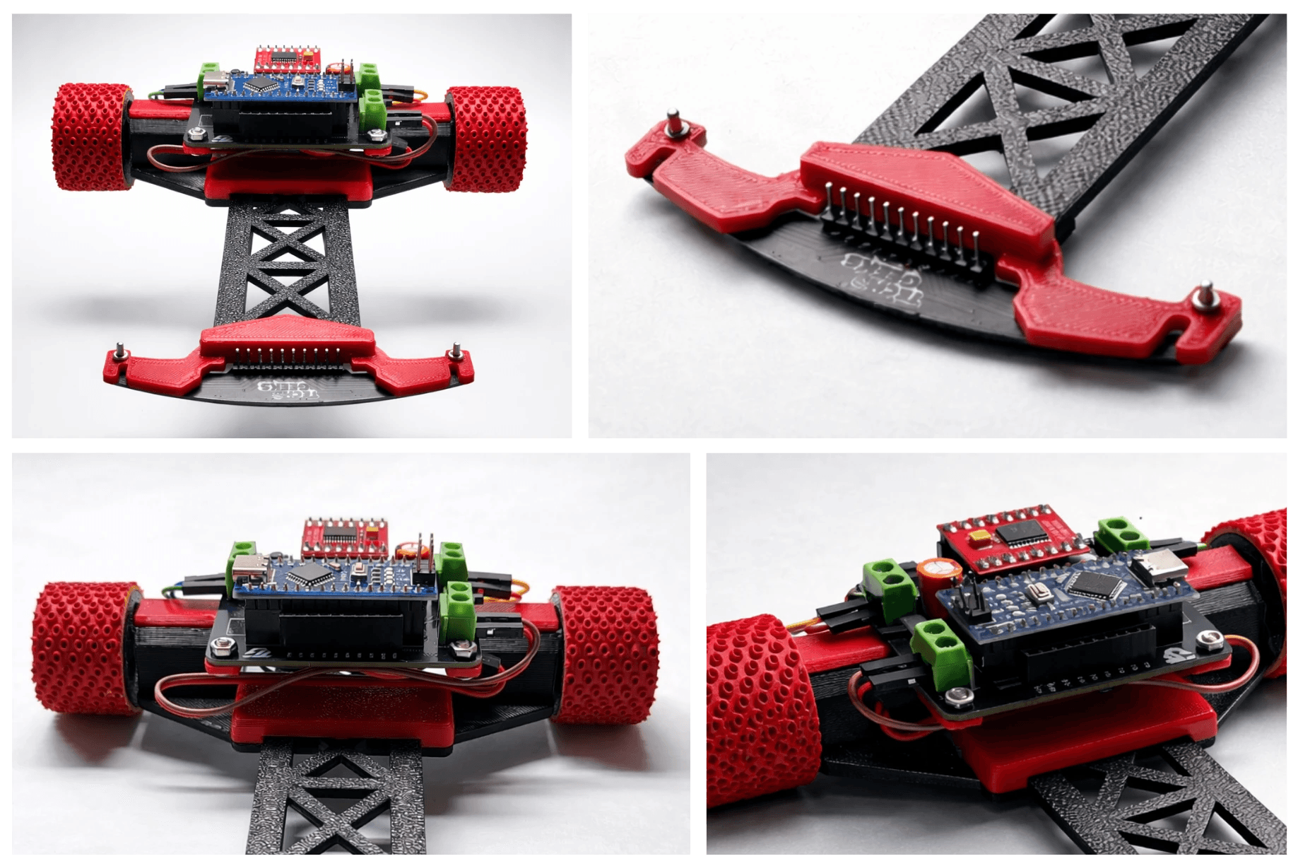Mark 1 LFR closeup – Arduino Nano, ARC8 IR sensor, 3D printed chassis robotics kit