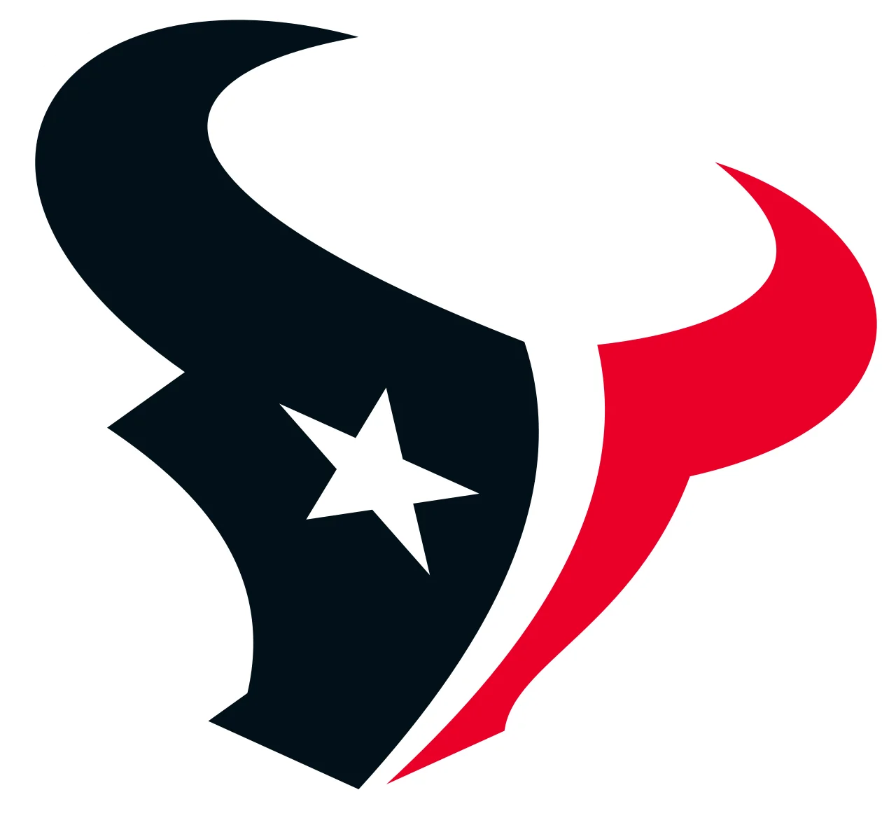 Houston Texans bull head logo in navy blue, red, and white on a white background.