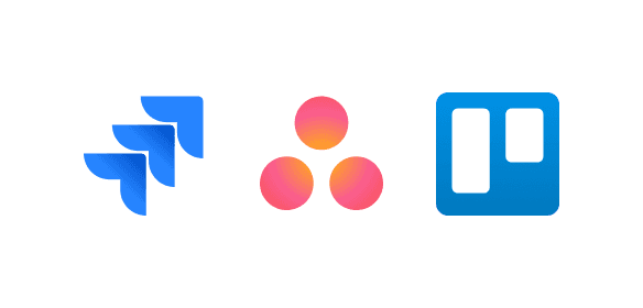 Logos of Jira, Asana, and Trello, as examples of supported tracking tool integrations.