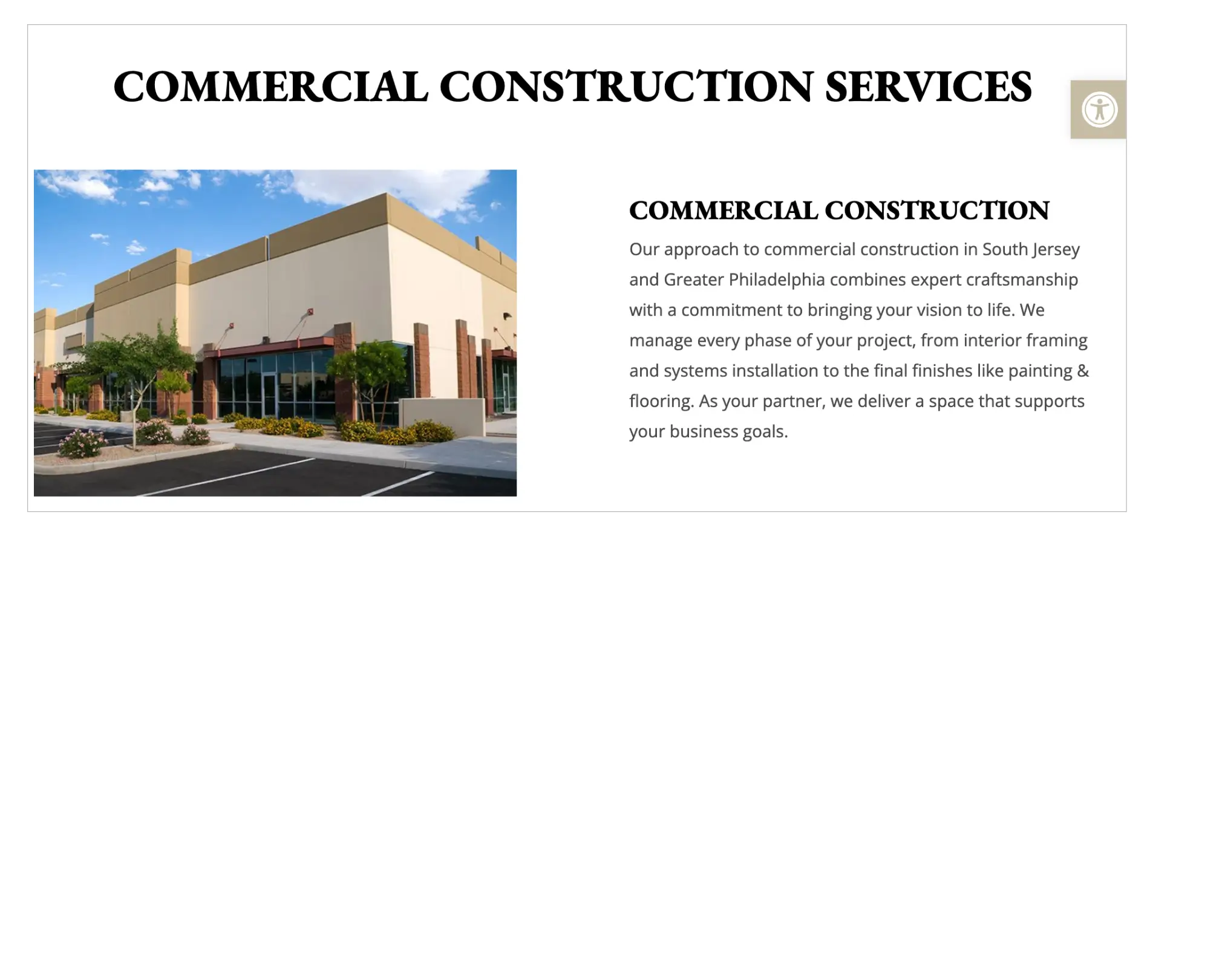 Modern commercial building exterior for construction services in South Jersey and Philadelphia.
