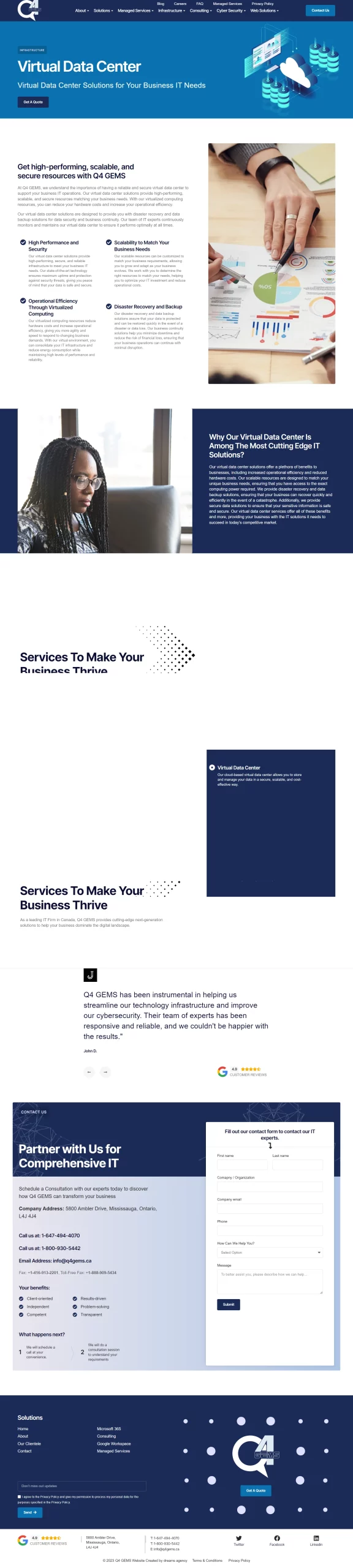 virtual data center page for q4gems website developed & designed by Dreams Agency Mississauga, Ontario