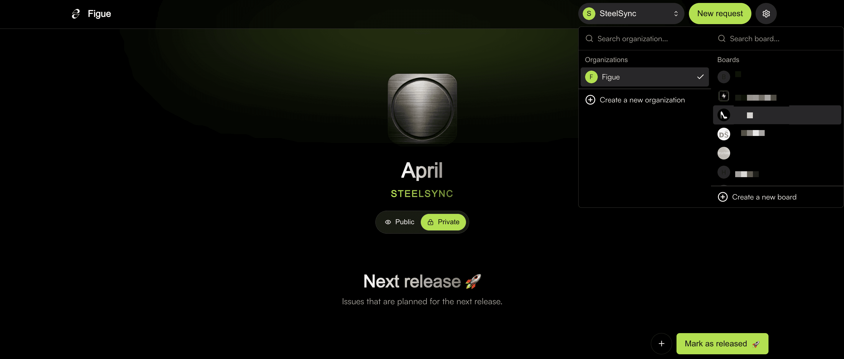 SteelSync's board to share public roadmaps