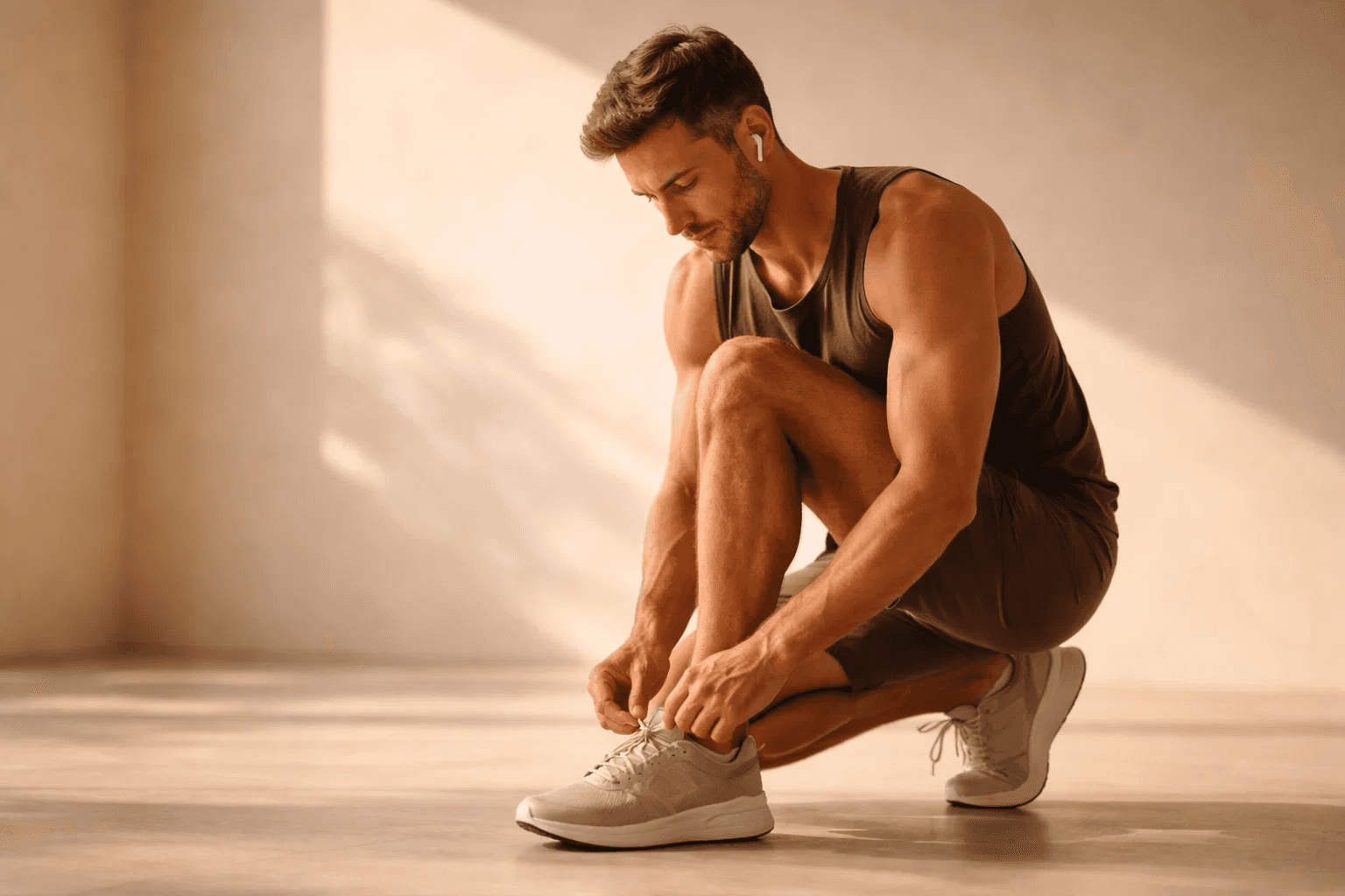 Active individual preparing for workout promoting fitness and healthy lifestyle