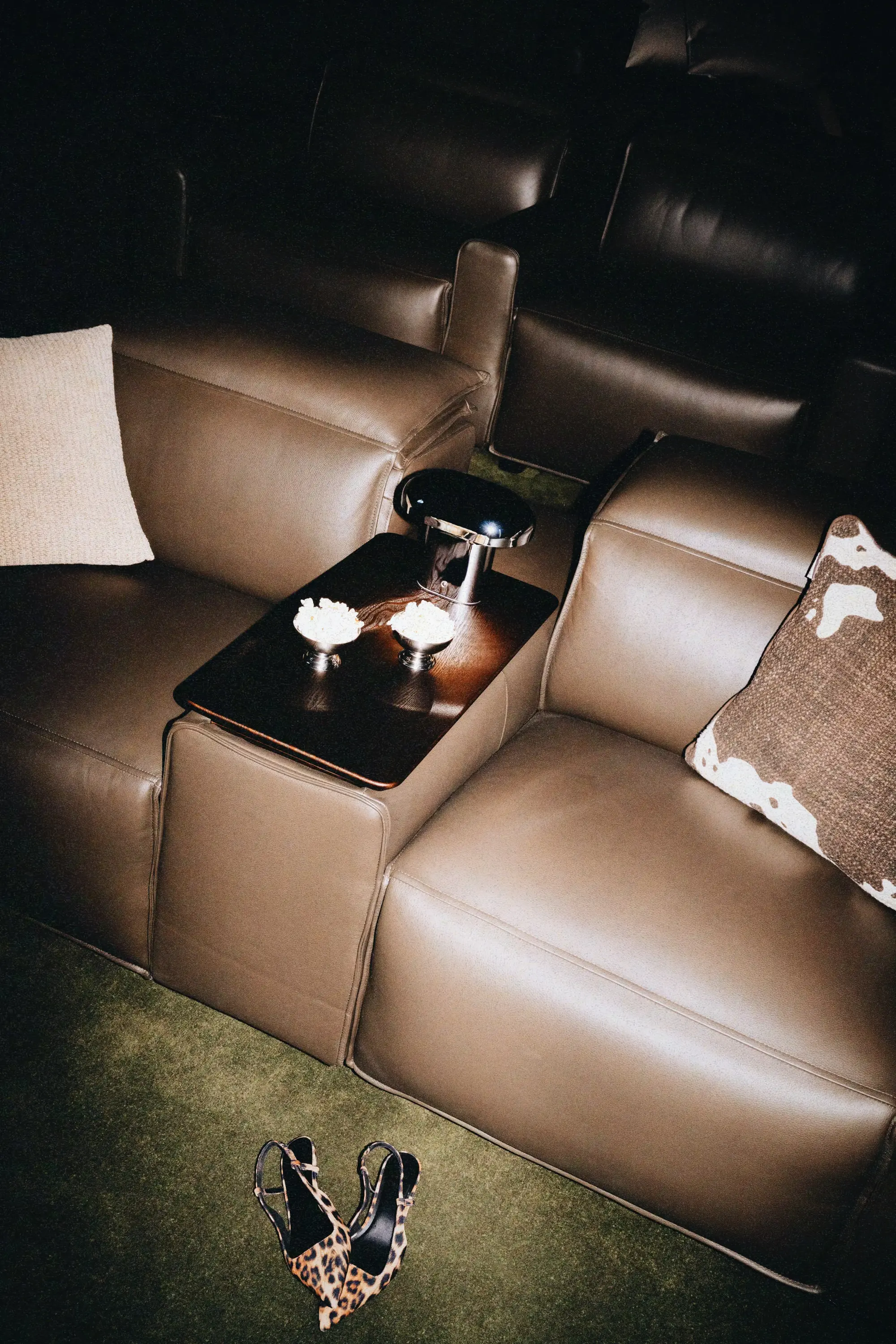 luxury sofa in the dark room with aesthetic photography