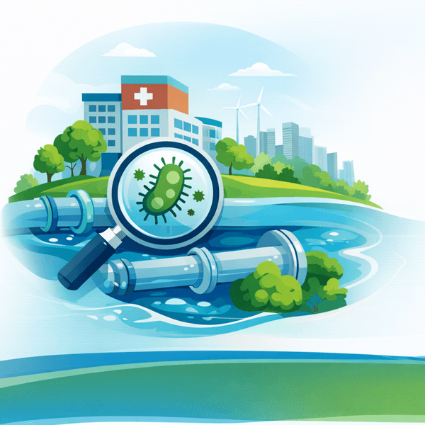 graphic of magnifying glass with legionella virus