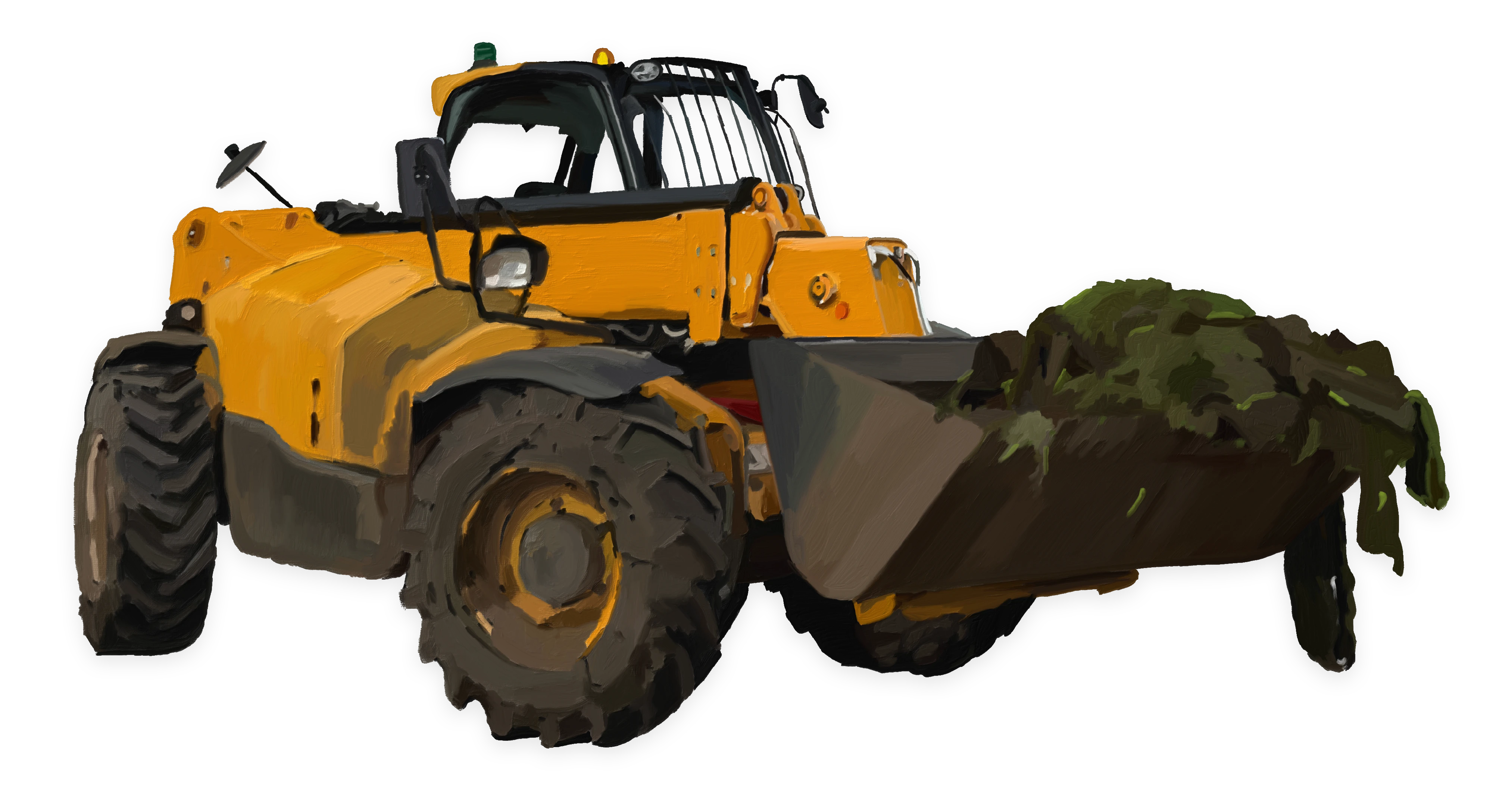 Telehandler maintaining turf at Hyde Park, illustrated by Magritti