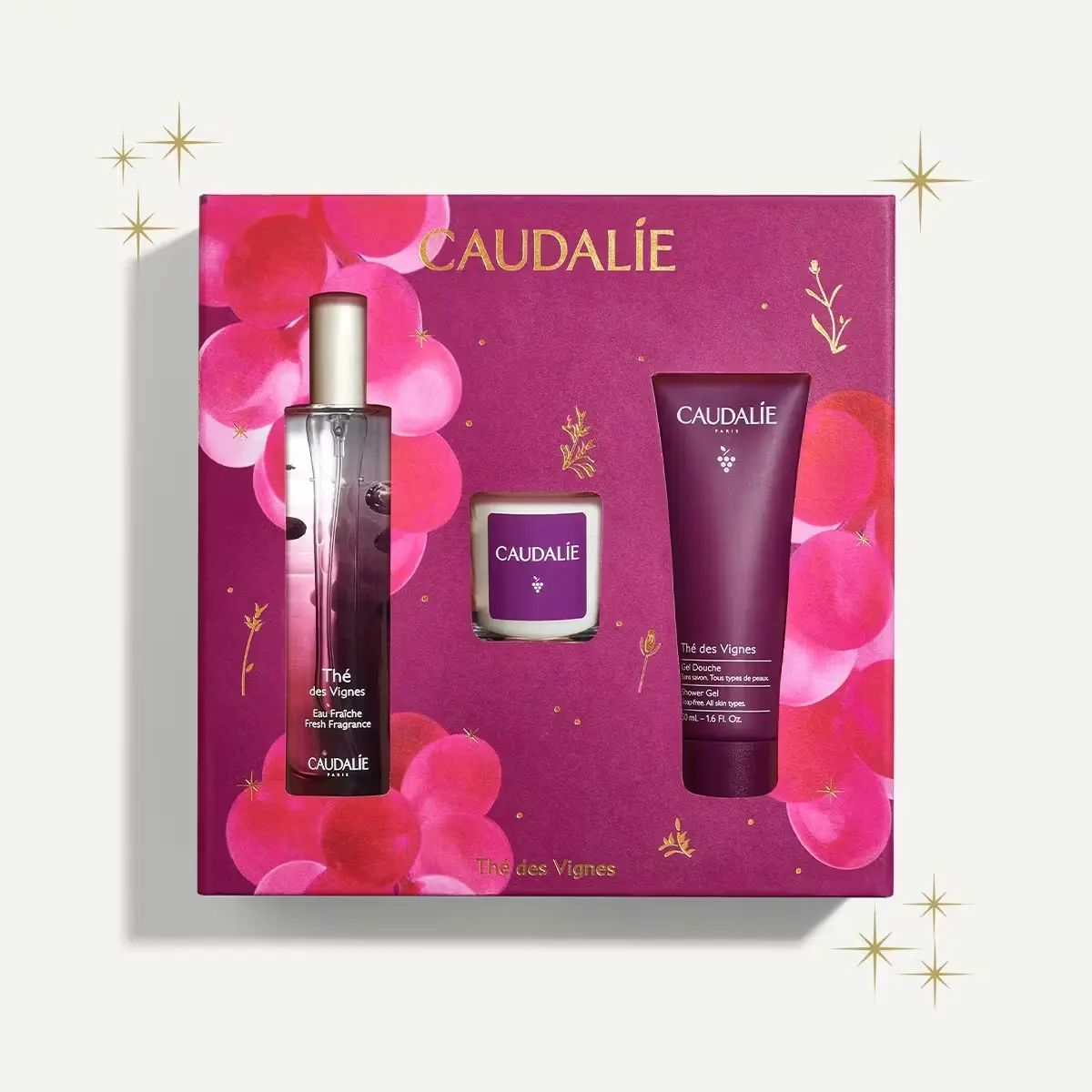 COFFRET - Thé des Vignes - Eau Fraîche 50ml + Gel Douche 50ml Offert + Bougie Parfumée 35