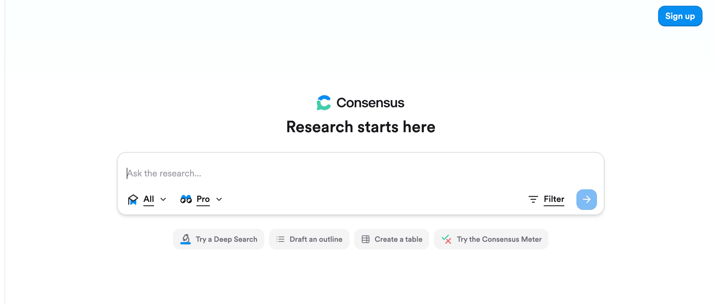 Consensus's landing page