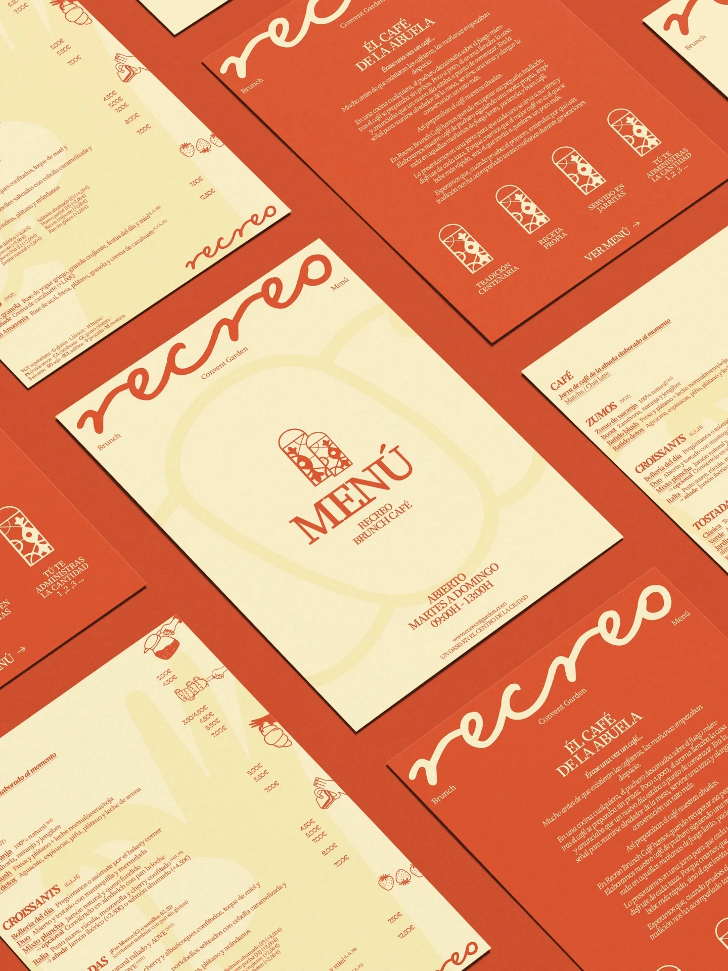 Cartas y menús de Recreo en naranja y crema