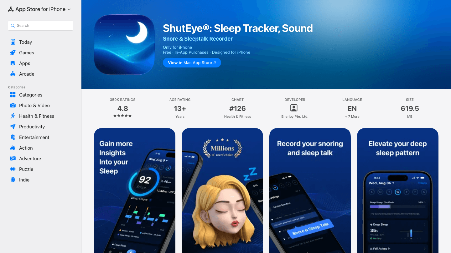 ShutEye sleep tracker app in the App Store