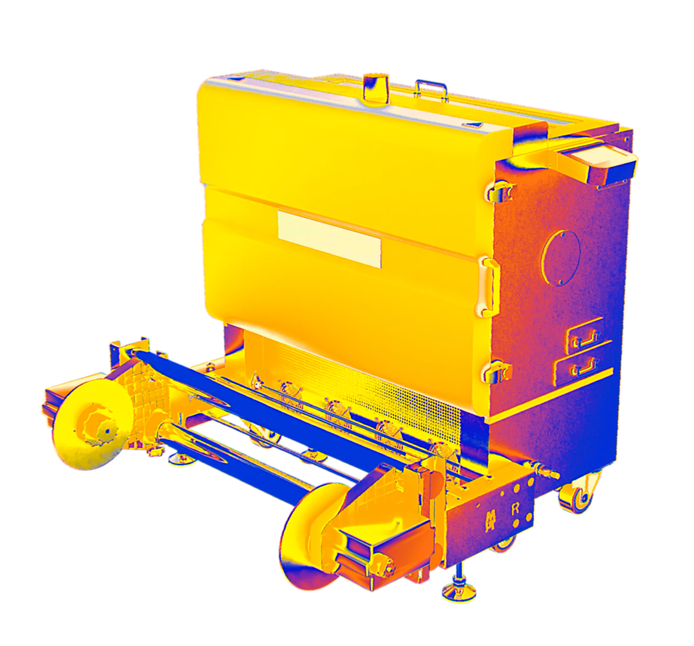 A thermal imaging-style graphic of the Dune M powder shaker, showcasing its heat-sealed design. The dryer's heat insulation prevents internal heat from escaping, ensuring safety and eliminating the risk of burns if the exterior cover is touched during use.