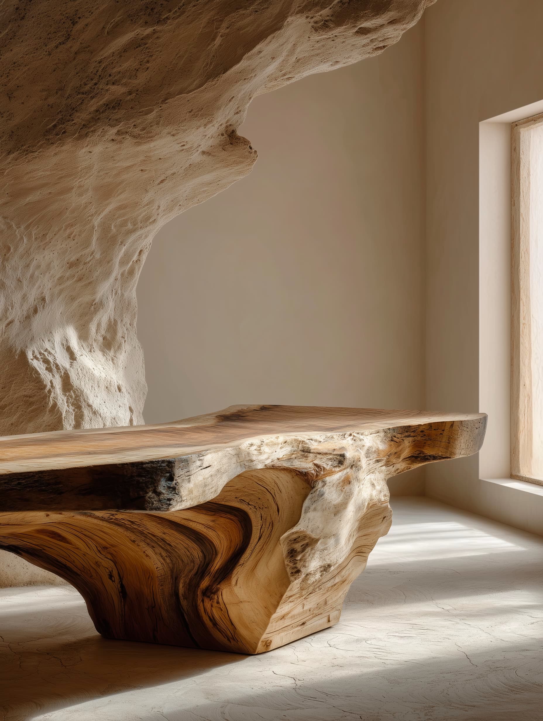 A sculptural slab table shaped by nature and refined by hand.