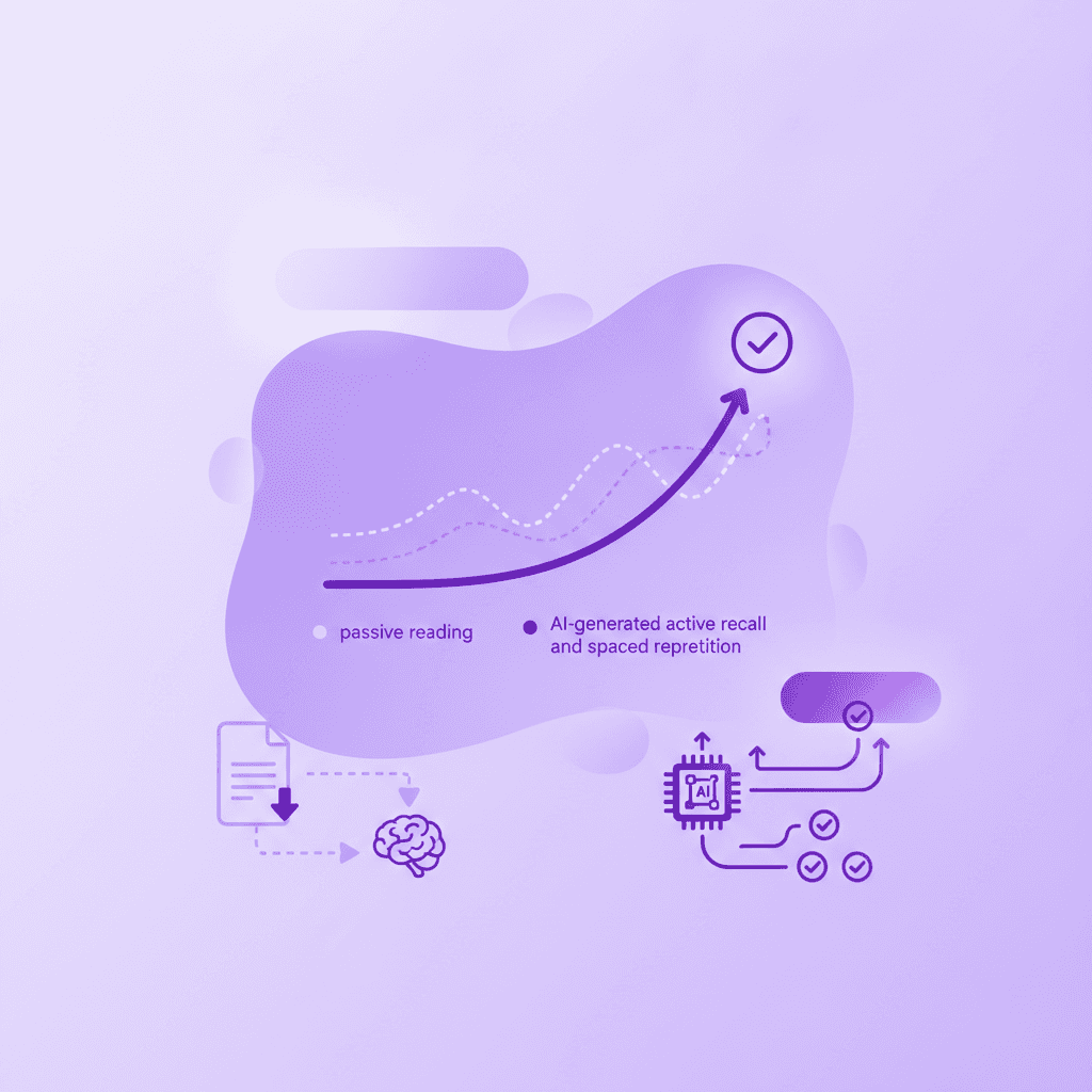 Chart showing exam score improvement with AI active recall testing