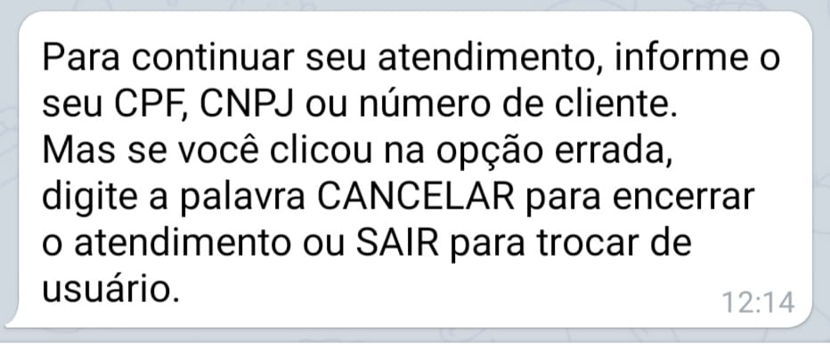 atendimento cemig pelo telegram