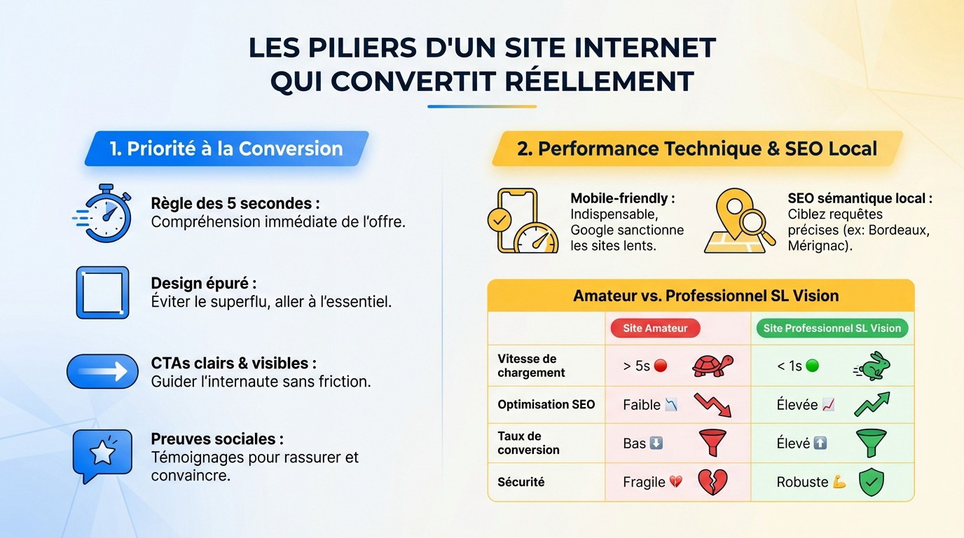 Schéma des piliers de conversion pour un site internet TPE efficace